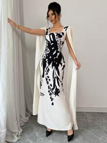 Elenzga 女式方领优雅碎花连衣裙，秋冬款 - 彩色 - 查看 6