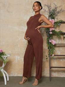 MaterniChic Valentine's Day Solid Color Knitted Slim Maternity Jumpsuit