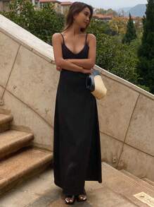 Livesso Solid Color Bodycon Backless Dress, Elegant Holiday Wear For Women, Spring & Summer Elegant Party Women Sundress