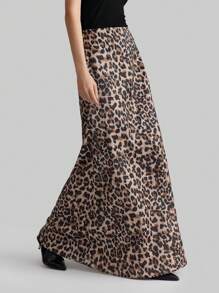 Ontre 2025 New Ladies Satin Leopard Print A-Line Long Skirt, Fashionable, Spring, Vintage Style - Grey - View 2