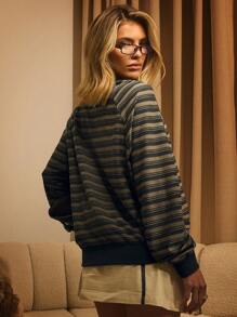 Athîral Women Striped Dropped Shoulder Long Sleeve Loose Casual Sweatshirt, Spring