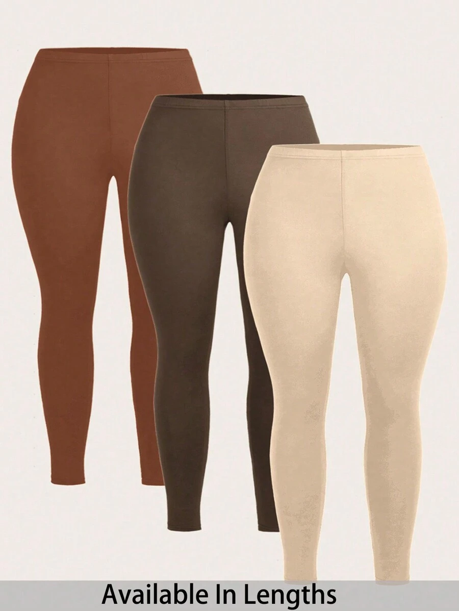 SHEIN PETITE CURVE 3 件套女士加大码纯色休闲紧身裤，适合春夏季、女士夏季、图案女装、音乐会女装、狂欢节