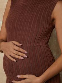 MaterniChic Valentine's Day Solid Color Knitted Slim Maternity Jumpsuit