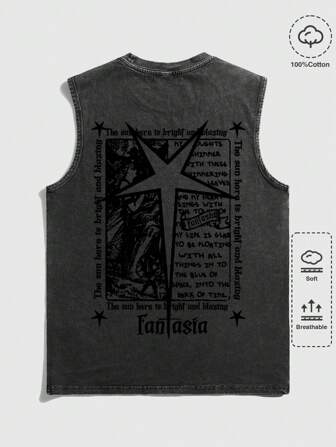 Street Life Camiseta de tirantes casual para hombre con estampado de eslogan y pentagrama