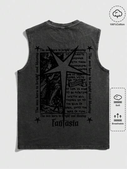 Street Life Débardeur casual d'homme avec imprimé de slogan et pentagramme