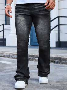Manfinity Homme Men's Pockets Flared Casual Versatile Denim Jeans - Black - View 3