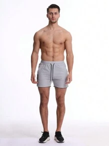 Manfinity Sport Corelite Shorts casuales de hombre con cordón, bolsillo e impresión, shorts grises - Gris - Ver 3