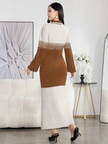 Modelyn Damska sukienka sweterkowa z długim kołnierzem i eleganckim ombre