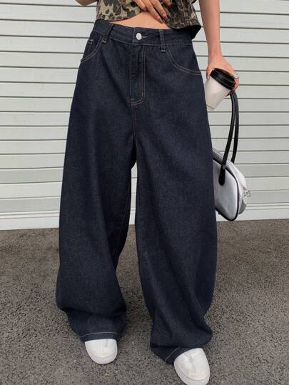 DAZY Jeans feminino retrô solto com perna reta