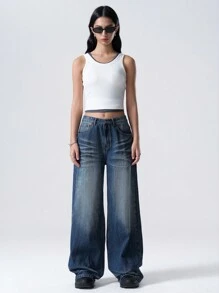 LYSMO Women's Front Button Pocket Simplistic Design Casual Jeans, Everyday Wear