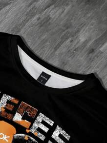 Manfinity EMRG Camiseta casual de hombre con estampado de corazón y letras, otoño
