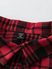 Flirla Plus Size 3pcs Set: Plaid Long Sleeve Shirt, Ribbed Vest And Ribbed Pants - Multicolor - View 6