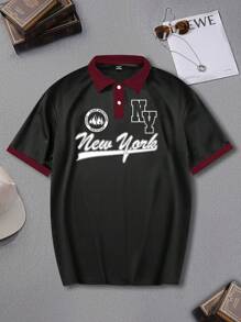 Manfinity Hypemode Camisa polo casual de manga corta con botones y contraste de unicolor para hombre