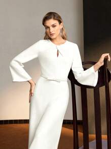 MOTF Soiréza KEYHOLE NECKLINE FLARE SLEEVE DRESS - White - View 4