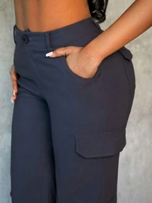 BamGleam Pantalones casuales anchos y sueltos de mujer con diseño de bolsillo de unicolor