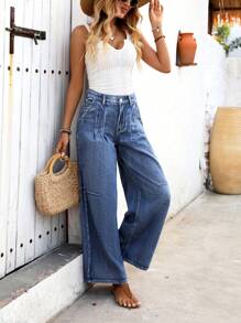 Breezaya Damen Jeans mit Knopfleiste und Taschen, einfacher Lässig-Stil, Alltagsmode