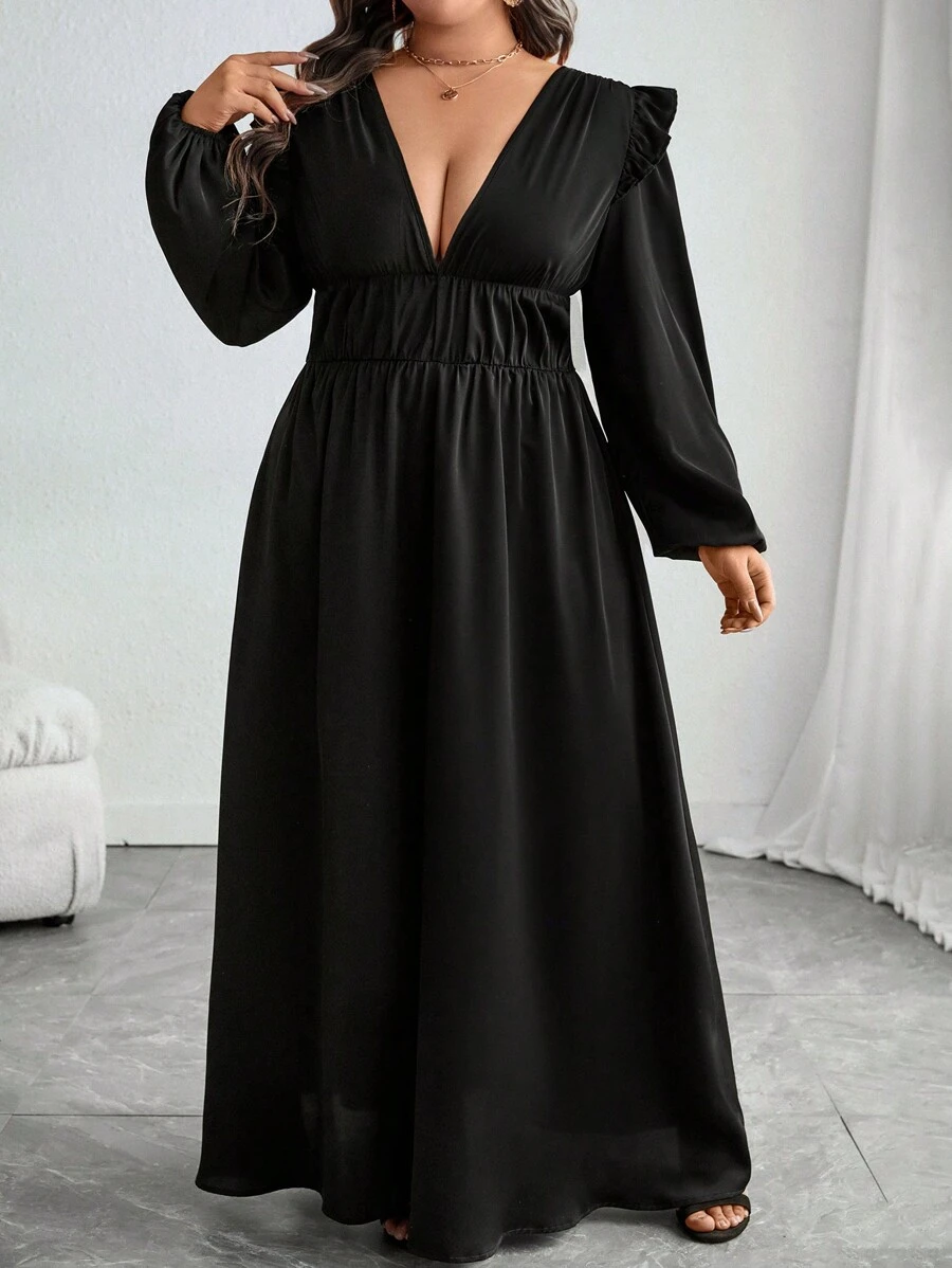 Vestido casual sencillo y de moda para uso diario en tallas grandes - Negro - Ver 1