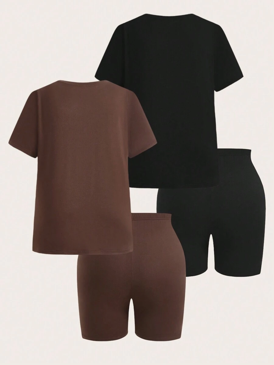 SHEIN EZwear Plus Size Casual Versatile Solid Color T-Shirt & Shorts Set