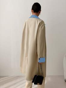 EastFlair Korean Fashion Women Casual Color Block Pocket Design Trench Coat