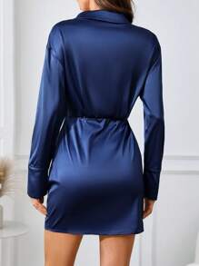 SHEIN Frenchy Women Solid Color Draped Neck Long Sleeve Elegant Short Dress