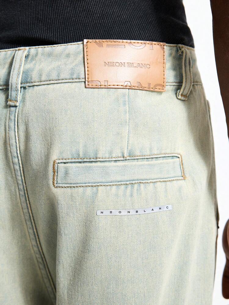 Men's Fashion Streetwear Loose Embroidered Pocket Long Woven Denim Jeans