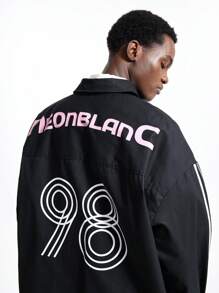 NEON BLANC Men's Street Fashion Woven Letter Print Long Sleeve Shirt - Black - View 7