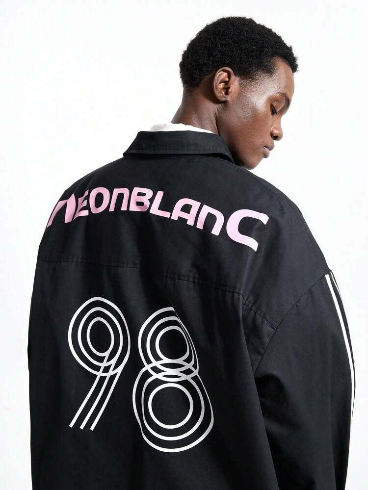 Men's Street Fashion Woven Letter Print Long Sleeve Shirt