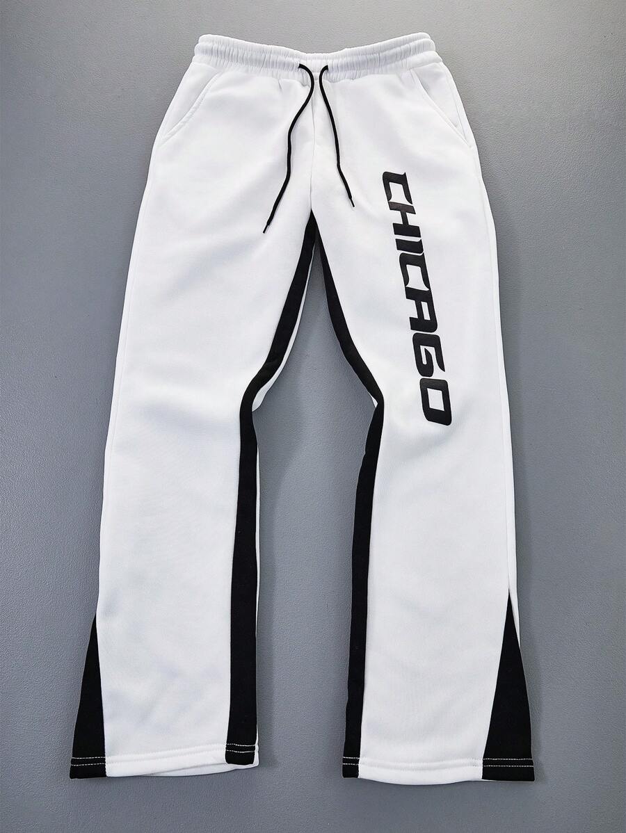 Aesthetic Post Men's Street-Style Athletic Sweatpants With An INS-Inspired, High-Street Chain Digital Print Design And A Slightly Flared Cut In White-Perfect For Weekend Getaways In Boston, Music Festivals, And Hawaiian Beach Vacations, As Well As Everyday Casual Wear. They Also Make Great Gifts For Boyfriends Or Husbands, Fitting Into Streetwear, Y2K, Hip-Hop Rock, And Basketball Fashion, Ideal For Gifting To Friends, Husbands, Or Boyfriends. Men Joggers ,Men's Boston Weekend Casual White Sweatpants , Y2k Clothes Men , Men Graphic Pants , - Multicolor - View 1