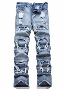 Manfinity EZcore Men's Simple And Fashion Casual Denim Jeans, Everyday Wear - Blue - View 1