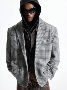 NEON BLANC 男士街头风格格纹编织长袖西装外套，秋冬 - 灰色 - 查看 4