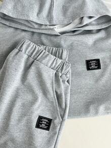 SHEIN Sparklyn 2pcs/Set Teen Boy Sleeveless Minimalist Logo Shirt And Shorts Set - Multicolor - View 5