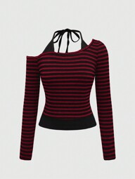 Grunge Punk T-shirt femme style streetwear sexy Y2K Kpop avec bretelles croisées, nœud papillon et col montant