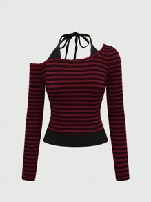 ROMWE Grunge Punk Streetwear Sexy Y2K Style Strappy Crisscross Halter Knot Butterfly T-Shirt For Women