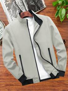 Calvornis 宽松版型男士拉链斜口袋户外风衣夹克（不含T恤）