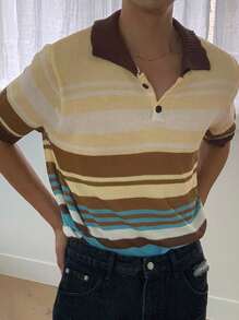 DAZY Summer Striped Multi-Color Vintage Knit Sweater For Men - Multicolor - View 5