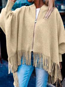 SHEIN LUNE Dames effen kleur drop shoulder lange mouwen rits voorkant casual vest voor herfst/winter