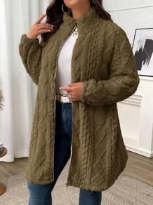 SHEIN LUNE Plus Size Solid Color Front Zipper Long Sleeve Casual Jacket