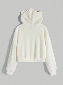 ROMWE Kawaii Women's Long Sleeve Pocket Simple Cat Embroidery Casual Hoodie Sweatshirt - Beige - View 4