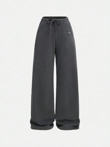 SHEIN Leap Crew Tween Girls' Casual Loose Letter Print Comfortable Mid-Rise Pants - Grey - View 1