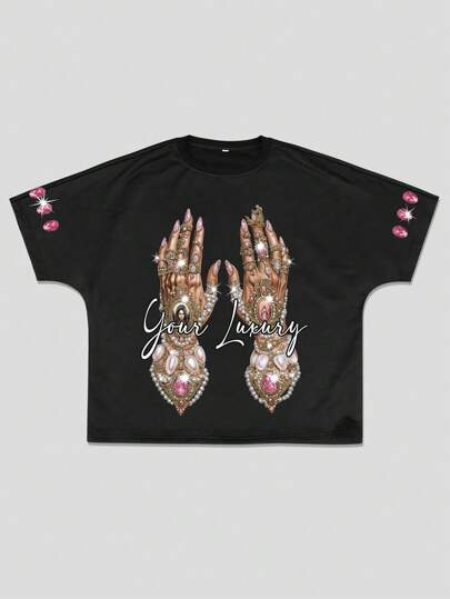 Goth Men's Loose Hand Print Round Neck Casual Short Sleeve T-Shirt