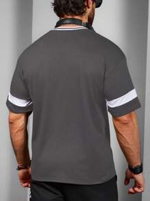 Gym Rark Kaos Olahraga Kasual Lengan Pendek Leher V dengan Motif Garis Huruf untuk Pria, Jersey Basket Dasar, Sepak Bola - Dark Grey - View 2