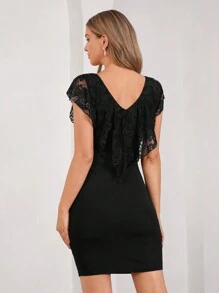 SHEIN Clasi Vestido mini ajustado de mujer con escote en V y encaje, casual y de moda para uso diario