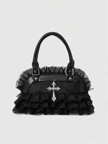 ROMWE Goth 哥特式暗朋克风格女士手提包，日常休闲手提包，万圣节包，非常适合与万圣节服装搭配的化装派对 - 黑色 - 查看 1