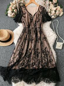 SHEIN Clasi 大码优雅蕾丝连衣裙，休闲时尚，适合日常穿着 - 彩色 - 查看 8