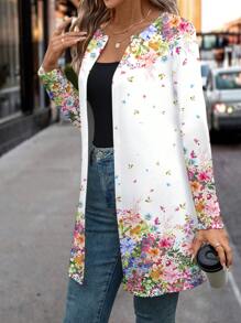 SHEIN Clasi Women's Casual Floral Print Long Sleeve Open Front Regular Fit Jacket, Spring Clothes - Multicolor - View 4