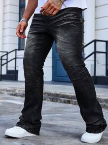 Manfinity Homme Men's Pockets Flared Casual Versatile Denim Jeans - Black - View 1