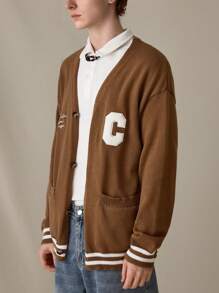 Manfinity VCAY Cárdigan de punto casual y holgado de manga larga para hombre, para otoño e invierno - Amarillo Mostaza - Ver 5