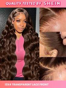 巧克力棕色蕾丝前部无胶人发波浪假发，13x4 透明蕾丝前部假发卷发人发假发，适合女性，已拔出自然发际线 - S4 - 查看 1