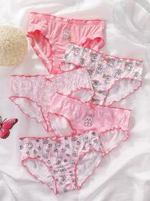 Tween Girls 全身兔头印花可爱卡通波浪边公主系列三角内裤