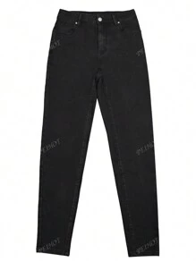 Jeans skinny casual femme de couleur unie avec boutons et poches à l'avant